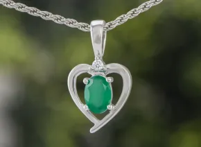 Inimă din Argint cu Agat Verde