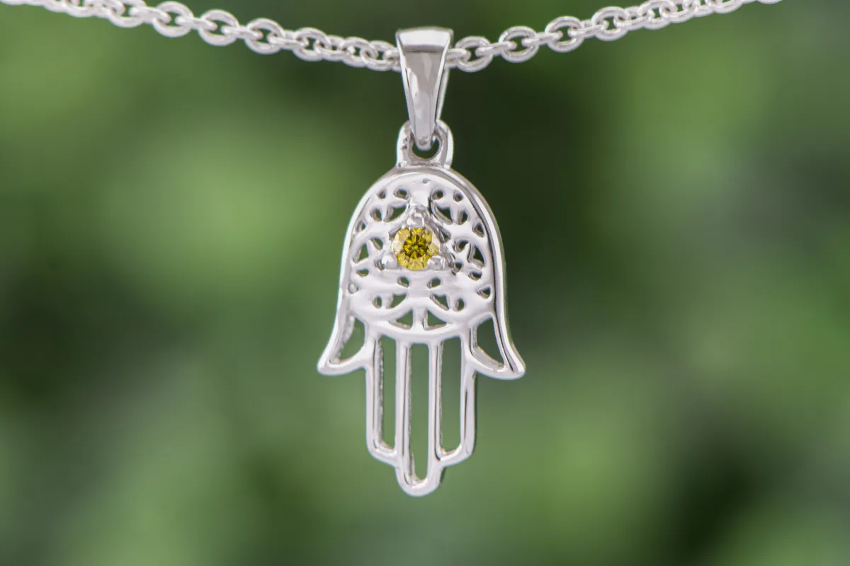 Mana Hamsa cu Diamant Galben