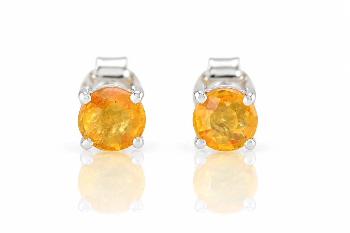 Cercei din argint cu safir galben natural, 5 mm din Sri Lanka